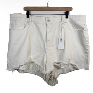 NWT Good American Good 90s Shorts Exposed Pocket Bags Distressed White Size 18